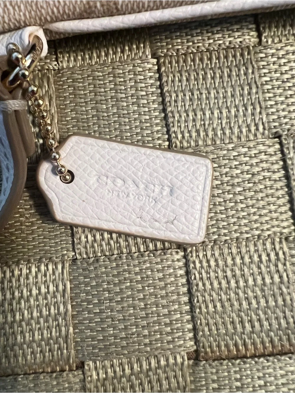 Coach Beige Signature Canvas Wristlet with Cream Colored Center Panel
